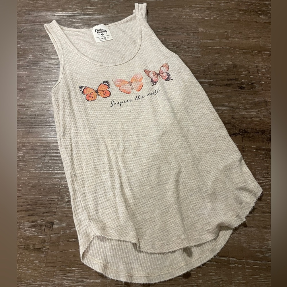 Dirtee Laundry Gray Butterfly Tank Top Sleeveless  Stretchy Inspire the World